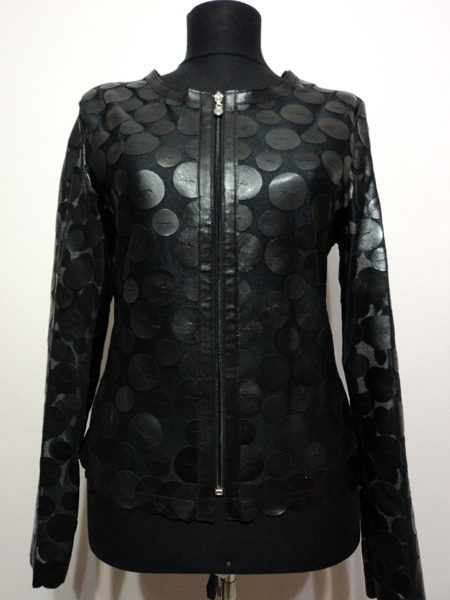 Black Leather Leaf Jacket for Women Design 07 Genuine Short Zip Up Light Lightweight [ Click to See Photos ]
