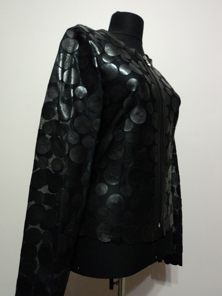Black Leather Leaf Jacket for Women Design 07 Genuine Short Zip Up Light Lightweight