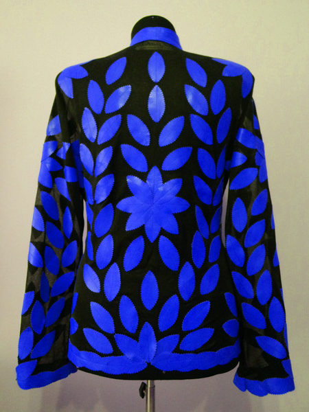 Blue Leather Leaf Jacket for Women