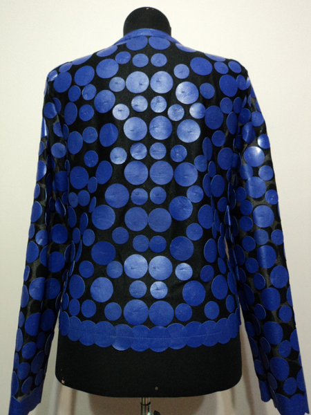 Blue Leather Leaf Jacket for Women Design 07 Genuine Short Zip Up Light Lightweight