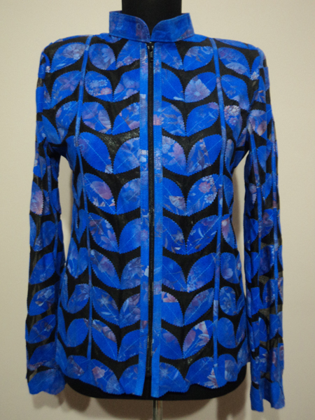 Flower Pattern Blue Leather Leaf Jacket