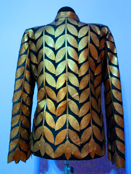 Gold Leather Leaf Jacket for Women Design 04 Genuine Short Zip Up Light Lightweight