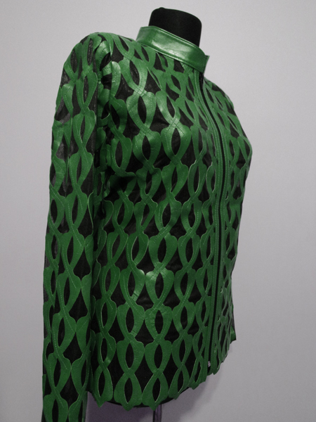 Green Leather Leaf Jacket for Women Design 05 Genuine Short Zip Up Light Lightweight