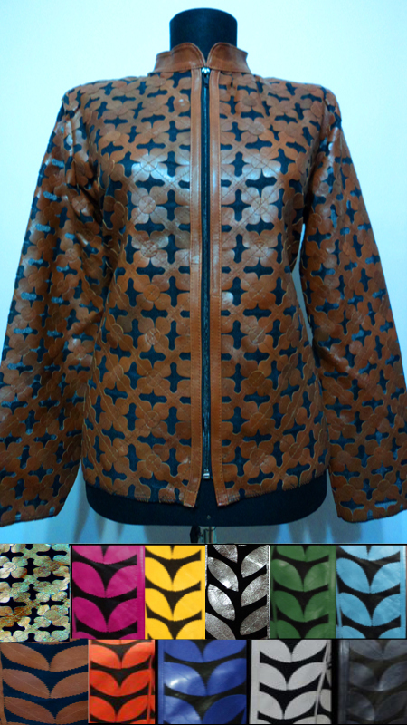 Handmade Leather Leaf Jacket for Women Design 06 Genuine Short Zip Up Light Lightweight [ Click to See Photos ]