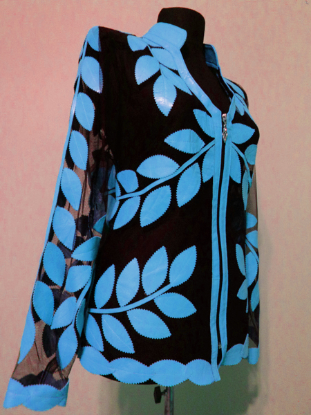 Light Blue Leather Leaf Jacket for Women V Neck Design 10 Genuine Short Zip Up Light Lightweight