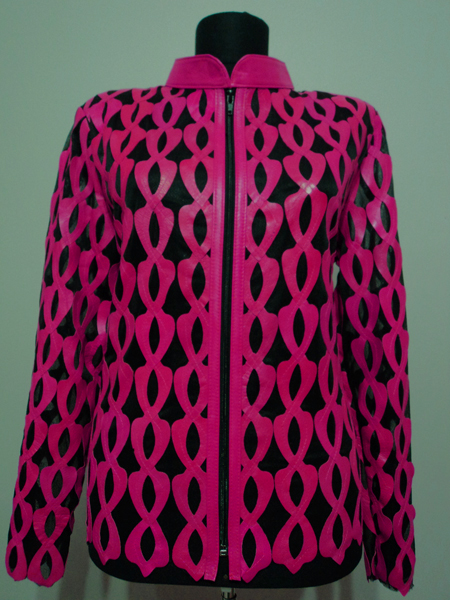 Pink Leather Leaf Jacket for Women Design 05 Genuine Short Zip Up Light Lightweight