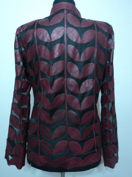 Plus Size Burgundy Leather Leaf Jacket Women Design Genuine Short Zip Up Light Lightweight