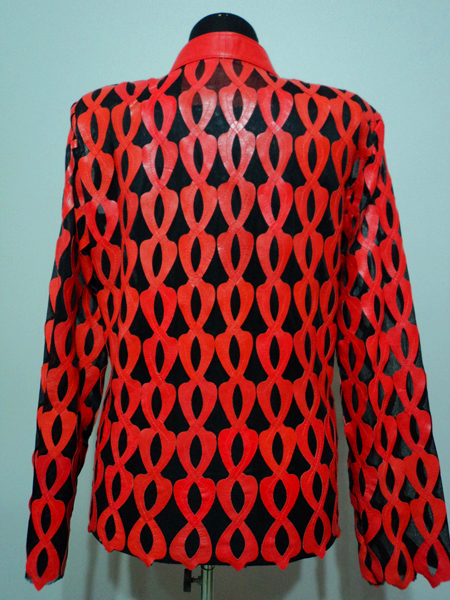 Plus Size Red Leather Leaf Jacket for Women Design 05 Genuine Short Zip Up Light Lightweight
