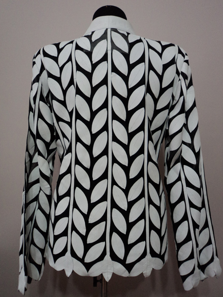 Plus Size White Leather Leaf Jacket for Women Design 04 Genuine Short Zip Up Light Lightweight