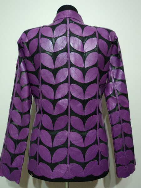 Purple Leather Leaf Jacket Women Design Genuine Short Zip Up Light Lightweight