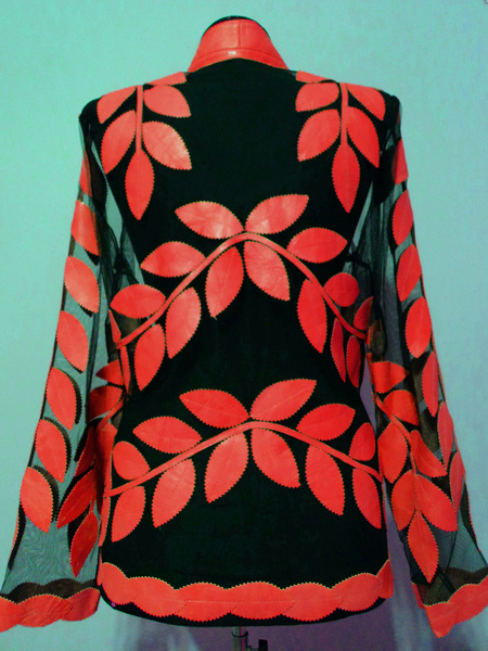 Red Leather Leaf Jacket for Women V Neck Design 10 Genuine Short Zip Up Light Lightweight