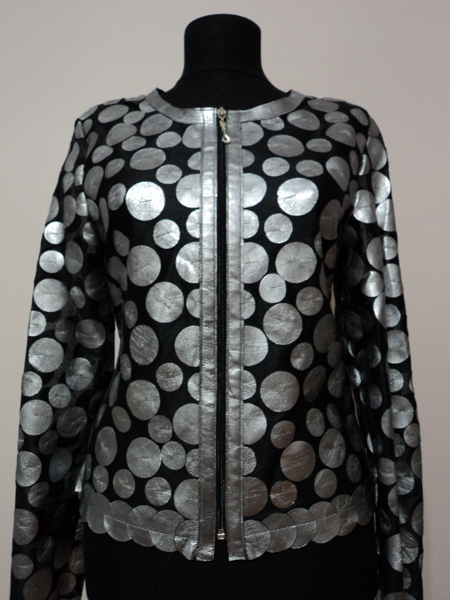 Silver Leather Leaf Jacket Women Design Genuine Short Zip Up Light Lightweight