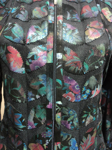 Flower Pattern Black Leather Leaf Jacket for Women