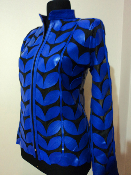 Plus Size Blue Leather Leaf Jacket for Women