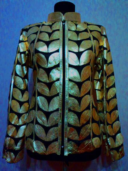 Plus Size Gold Leather Leaf Jacket for Women