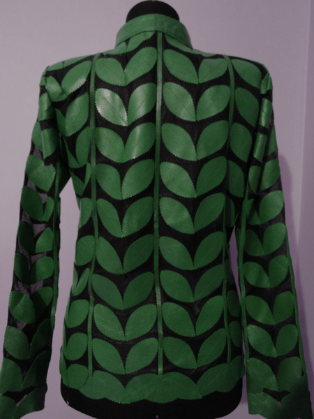 Plus Size Green Leather Leaf Jacket for Women