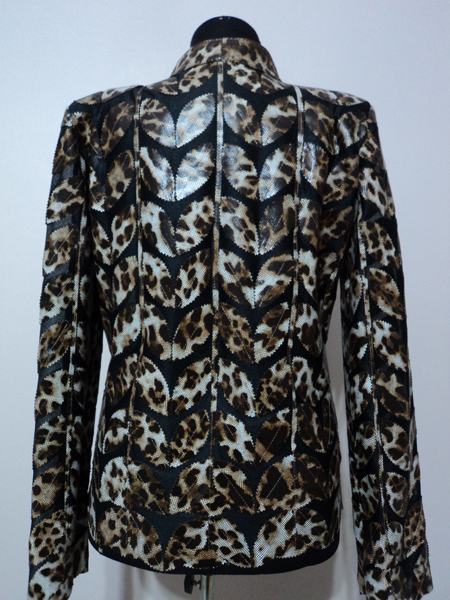 Plus Size Leopard Pattern Black Leather Leaf Jacket for Women