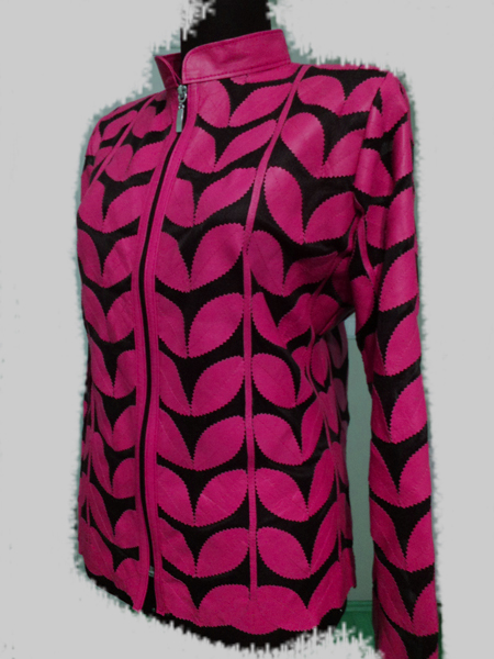 Plus Size Pink Leather Leaf Jacket for Women