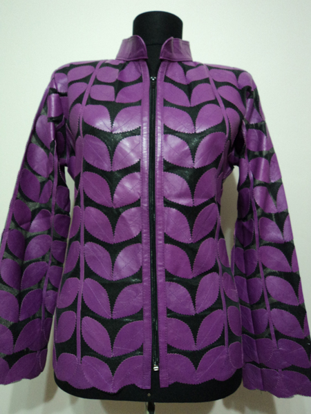 Plus Size Purple Leather Leaf Jacket for Women